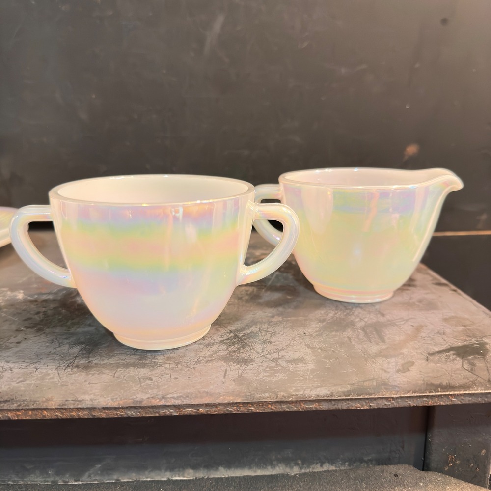 Federal Glass Moonglow Creamer Sugar Set Vintage Iridescent 1960s Lustre MCM